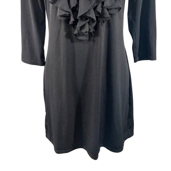 WHITE HOUSE BLACK MARKET! DRAPEY, DREAMY BLACK RUFFLED FRONT, 3/4 DRESS! SZ M - Picture 4 of 8